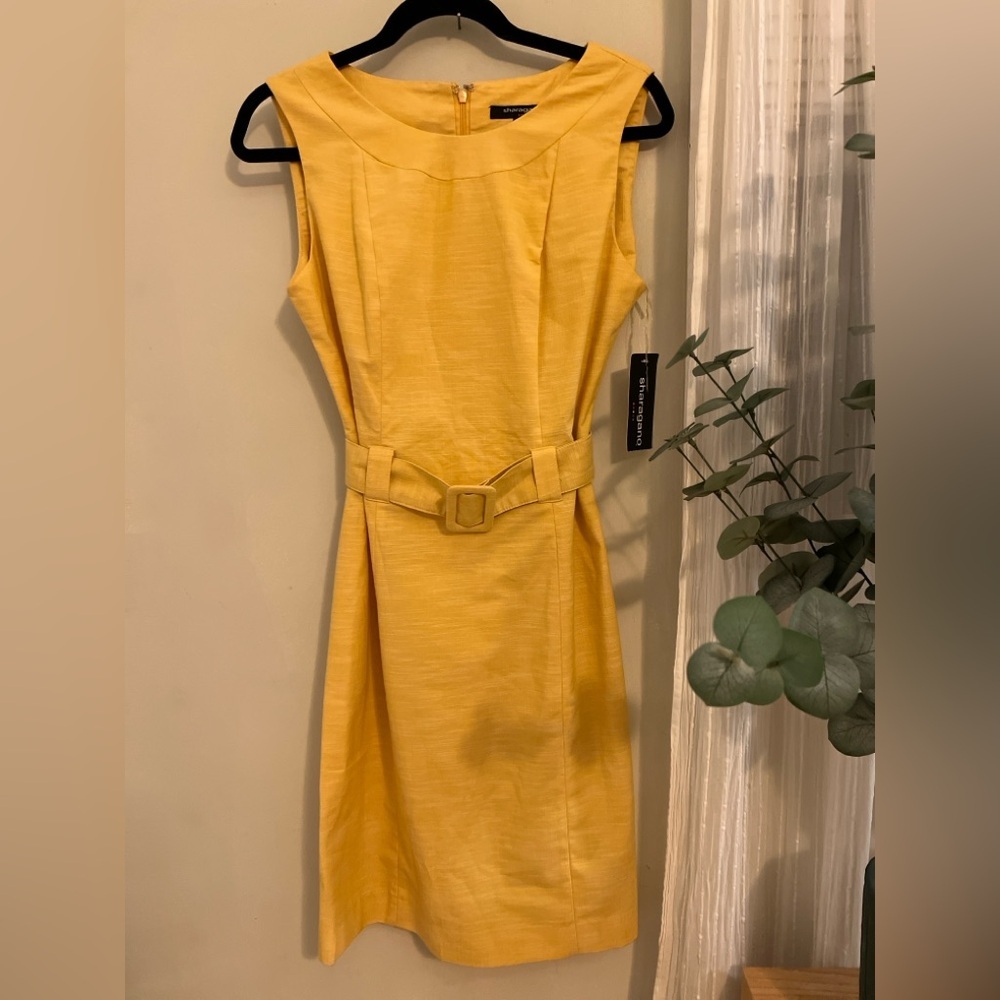 Sharagano Yellow Belted Midi Dress
